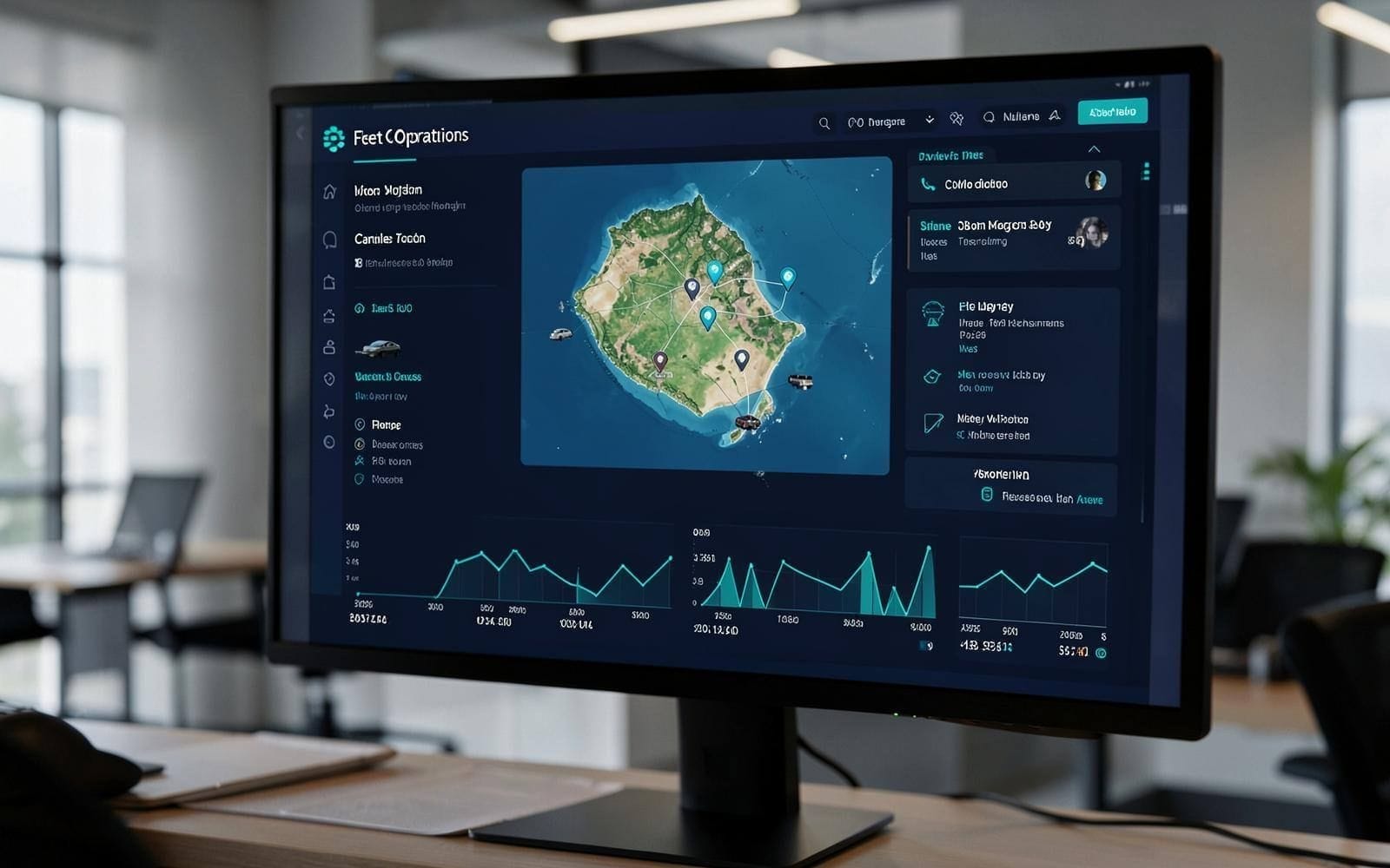 MGFleet operating picture with live fleet status across a Caribbean island